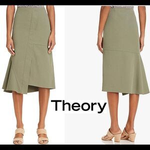 𝅺THEORY Reconstructed Side Slit Asymmetric Midi Skirt
Faded army green Sz 6